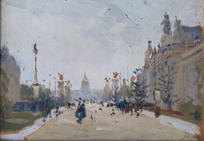 Élie Anatole PAVIL (1873-1948) Le pont Alexandre III et les Invalides, 1932 Huile...