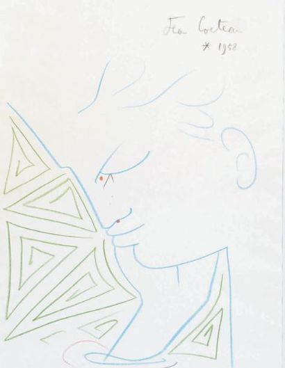 Jean COCTEAU (1889-1963) Profil, 1958 Pastel gras signé et daté en haut à droite....