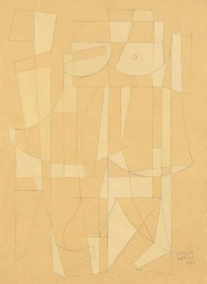 Carlos MÉRIDA (1891-1984) Composition, 1961. Peinture sablée et crayon sur carton...