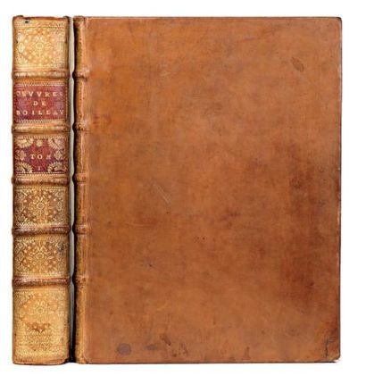 BOILEAU Oeuvres. Genève, Fabri et Barrillot, 1716. 2 volumes in-4, veau blond, dos...