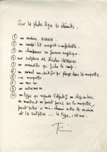 TARDI Jacques Pièce autographe signée de ses initiales. Sans date; 1 page in-4°....