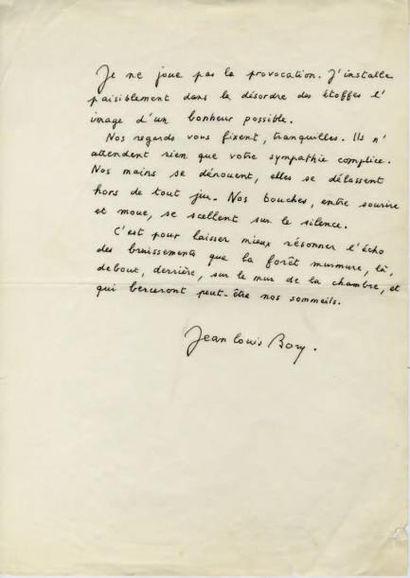 BORY Jean-Louis Pièce autographe signée. Sans date; 1 page in-4°. Texte écrit pour...