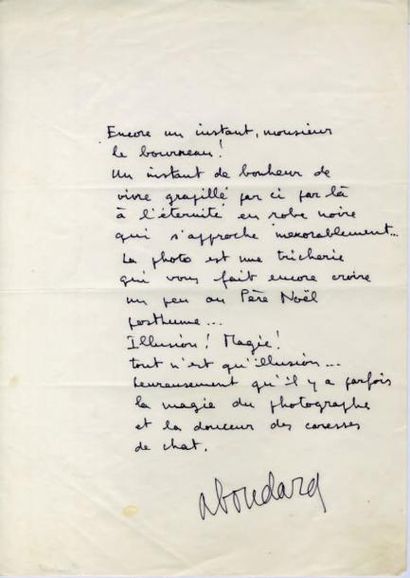 BOUDARD Alphonse Pièce autographe signée. Sans date; 1 page in-4°. Texte écrit pour...