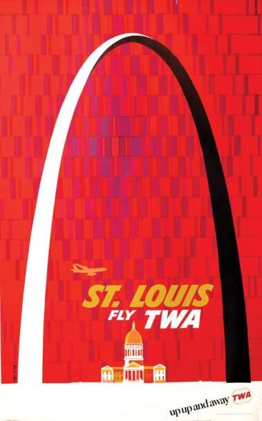 null St Louis Fly TWA U.S.A. 1 Affiche Non-Entoilée B.E. B + Trous de punaises. Déchirures,...
