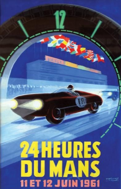 null 24 Heures du Mans 1961 Kow A. Avant projet. Gouache/ Gouach B.E. B + 55 x 36...