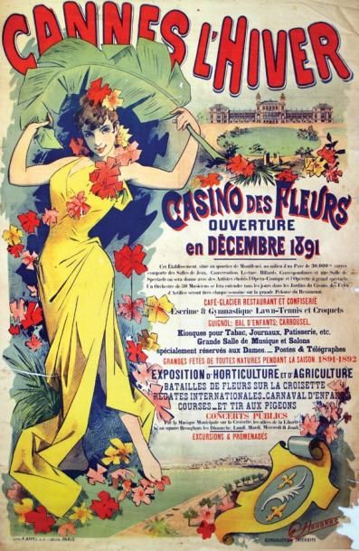 null Cannes l'Hiver CHOUBRAC Casino des Fleurs. 1891. Appel Paris 1 Affiche Non-Entoilée...
