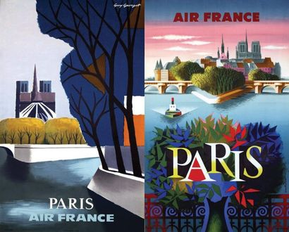 null Lot de 2 Affiches Air France Paris NATHAN/ GEORGET Courbet/ Perceval Paris Lot...