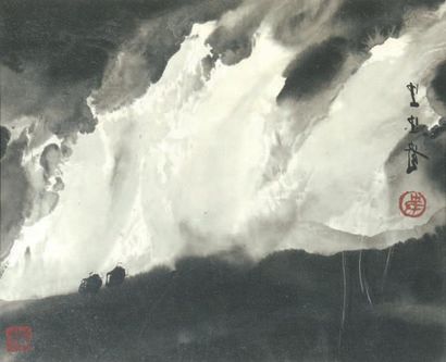 Shi Zhonggui (1954-) Encre sur papier. La traversée de l'orage. Signé à gauche Shi...