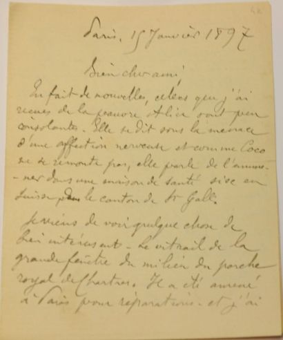 HUYSMANS Joris-Karl Lettre autographe signée. Paris, le 15 janvier 1897; 2 pages...