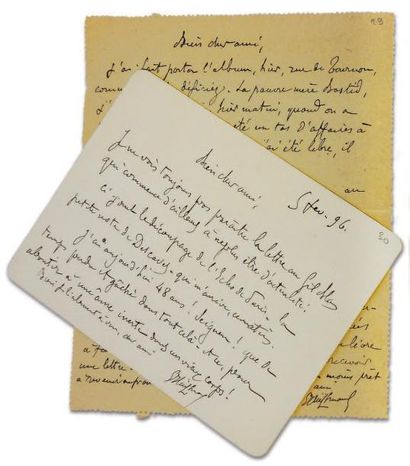 HUYSMANS Joris-Karl Ensemble de 2 lettres autographes signées: - 5 février 1896;...