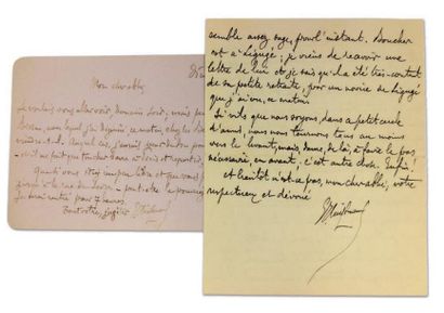 HUYSMANS Joris-Karl Ensemble de 2 lettres autographes signées: - Paris, le 18 septembre...