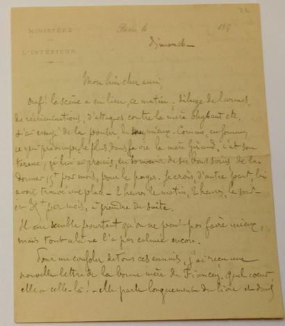 HUYSMANS Joris-Karl Lettre autographe signée. «Dimanche»; 3 pages in-16. «Ouf ! la...