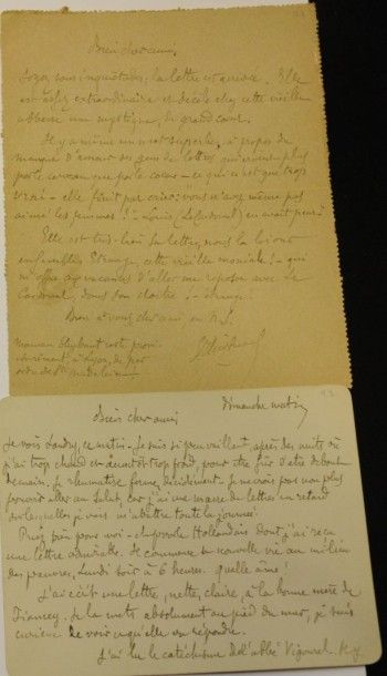 HUYSMANS Joris-Karl Ensemble de 2 lettres autographes signées: - adressée à l'abbé...