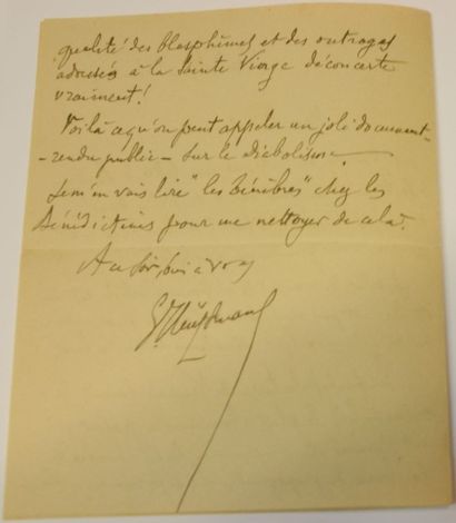 HUYSMANS Joris-Karl Lettre autographe signée. 2 pages in-16. «Je viens de recevoir...