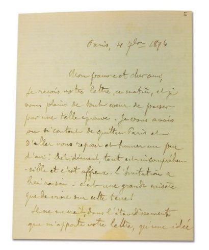HUYSMANS Joris-Karl Lettre autographe signée. Paris, le 4 septembre 1894; 2 pages...