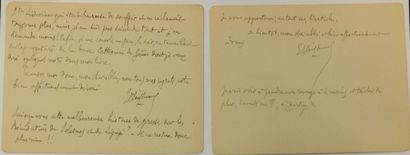 HUYSMANS Joris-Karl Ensemble de 2 lettres autographes signées: - «Lundi matin»; 2...