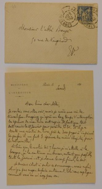 HUYSMANS Joris-Karl Lettre autographe signée, adressée à l'abbé Bouyer. [18 décembre...
