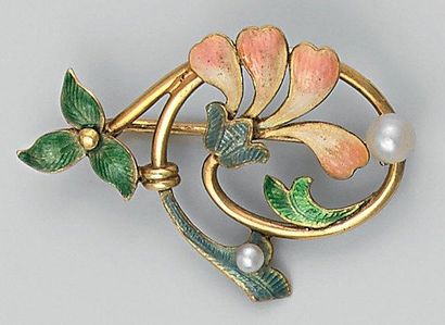 null Broche Art Nouveau, en or, émail et perles fines