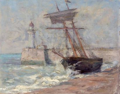 Fernand HERBO (1905-1995) Peintre officiel de la Marine « Bateau de pêche sur la...