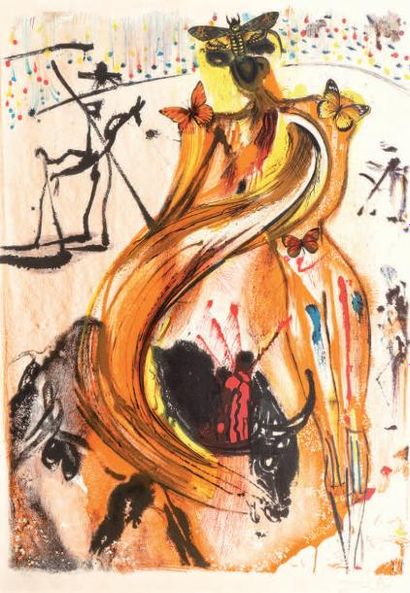 Salvator Dalì (1904-1989) Scène de tauromachie Lithographie en couleurs signée en...