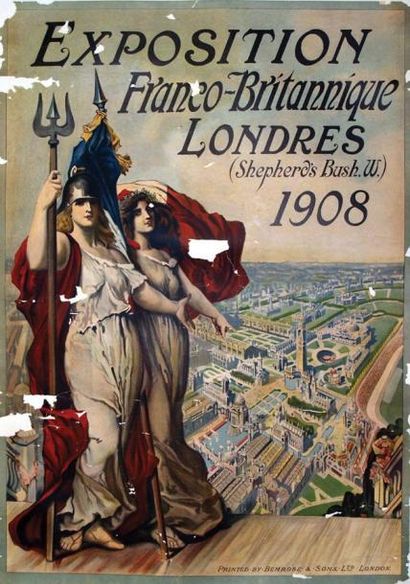 null Exposition Franco-Britannique Londres 1908 Bemrose & Sons Ltd. London Aff. Entoilée....
