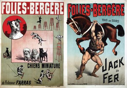 null Lot de 2 Affiches Folies Bergère / Chiens miniatures. Jacques de Fer. / Appel...
