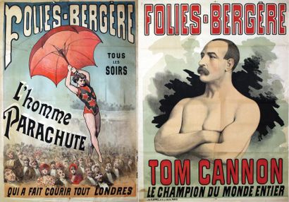 null Lot de 2 Affiches Folies Bergère / L'Homme parachute. Tom Cannon. Appel Paris...