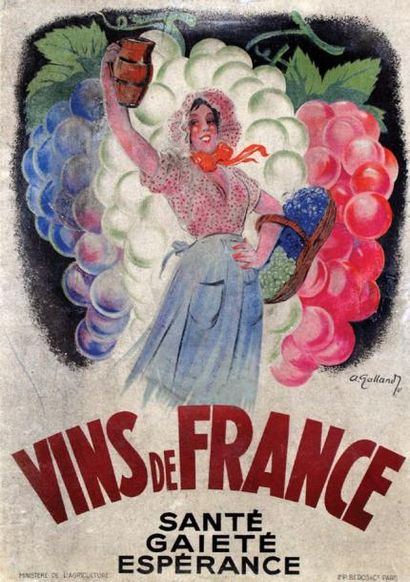 null Vins de France 1937 / GALLAND A. / Bedos & Cie Paris Aff. Entoilée. B.E. B +...