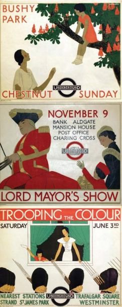 null Lot de 3 Affiches London Underground Transport 1933 / MARTY A.E. / Lord Mayor's...
