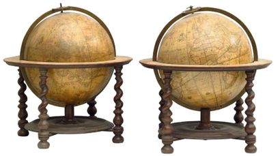 null Paire de globes terrestre et céleste par Nathaniel HILL (1759) à Chancery Lane...