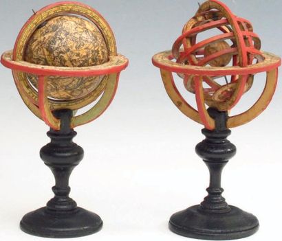 null Rare ensemble de deux globes «de poche» par LOYFEL (ou LOYSEL), globe céleste...