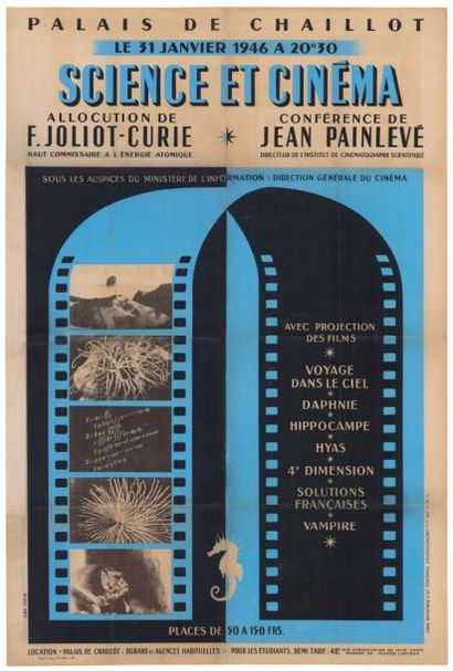 PAINLEVE Jean SCIENCE ET CINEMA 1945 Affiche entoilée en bon état (retouches aux...