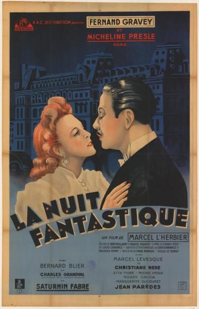 L'HERBIER Marcel NUIT FANTASTIQUE (la) 1941 Entoilée en bon état France 45x55cm