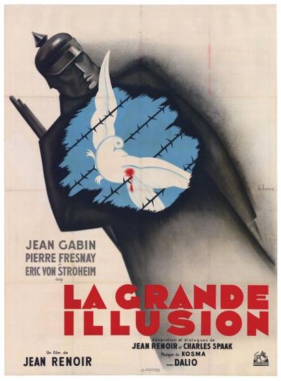 RENOIR Jean GRANDE ILLUSION (la) 1937 Entoilée en bon état France Ressortie 120x...