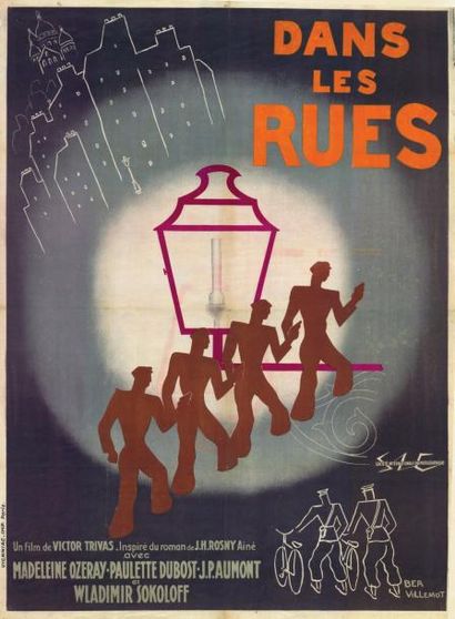 TRIVAS Victor DANS LES RUES 1933 Affiche entoilée en bon état. France 120x160cm