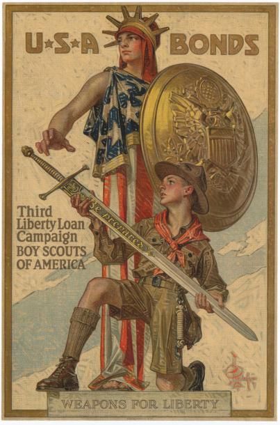 LYENDEKKER U.S.A. BONDS 1917 Affiche entoilée en très bon état U.S.A. 50x70cm