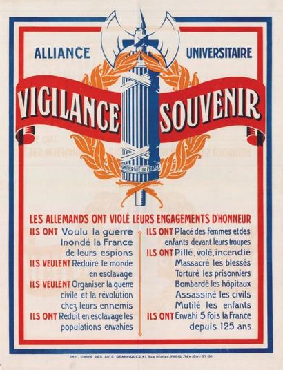 BOMPARD VIGILANCE SOUVENIR 1918 Affiche pliée en bon état. Quelques déchirures France...
