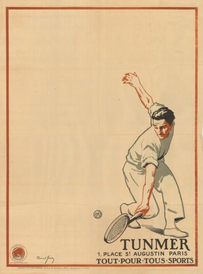 Raoul SERRES SPORTS TUNMER. TENNIS Affiche pliée en bon état. Quelques déchirures....