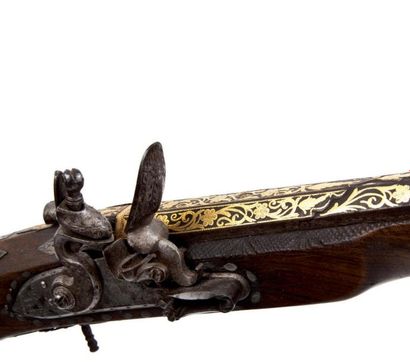 null Fusil à la chenapan - Moukahla Afrique du Nord, XIXe siècle Longueur: 153 cm...