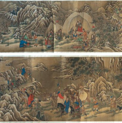 CHINE - XIXe siècle Encre polychrome sur soie, representant dame Wenji retournant...