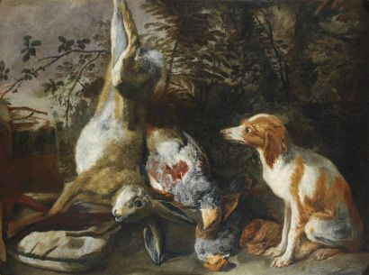 Attribué à Joannes FYT (1611-1661) « Epagneul près d'un lièvre » Toile. 67 x 87 ...