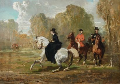 Alfred de DREUX (1810-1860 ) « L'arrivée au rendez-vous » Huile sur toile Circa 1840,...