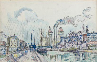 Paul SIGNAC (1863-1935) «Les grands moulins, Pantin » Aquarelle et crayon Signée,...
