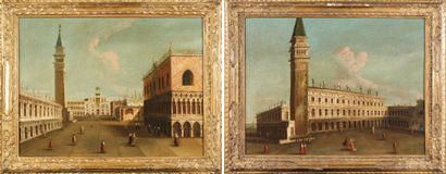 Ecole Italienne du XVIIIe siècle « Vues de la place Saint Marc » Paire de toiles....