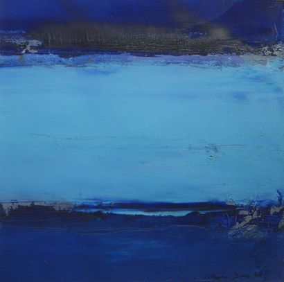 DENIS Catherine Abstrait bleu / Huile sur toile / SBD / 30 x 30 cm