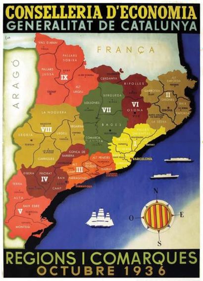 null Regions i Comarques octubre 1936 - PAN - I.G. Seix i Barral Barcelona Aff. Entoilée....
