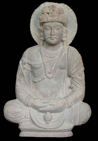 ART GRECO-BOUDDHIQUE DU GANDHARA (Ier - Vème siècle) Bodhisattva Siddhârta auréolé,...