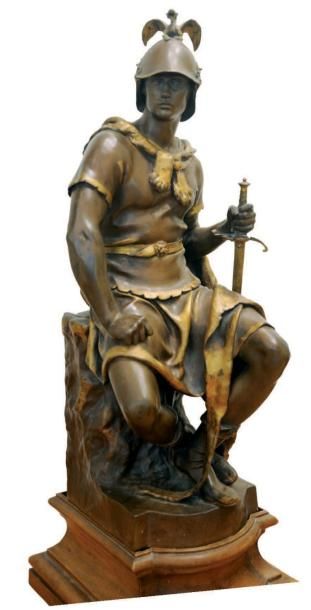 Paul DUBOIS (1827-1905) Le courage militaire Épreuve en bronze à double patine brune...