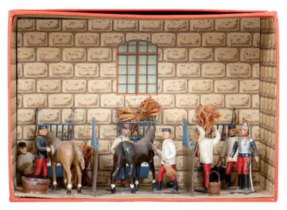 France. 1900-1914 La corvée de cavalerie. Petite boite diorama. (9 fig. 7 éléments...