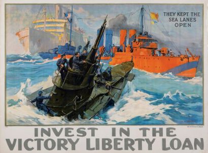 null «Invest in the victory liberty loan» Sous-marin allemand se rendant à un bâtiment...